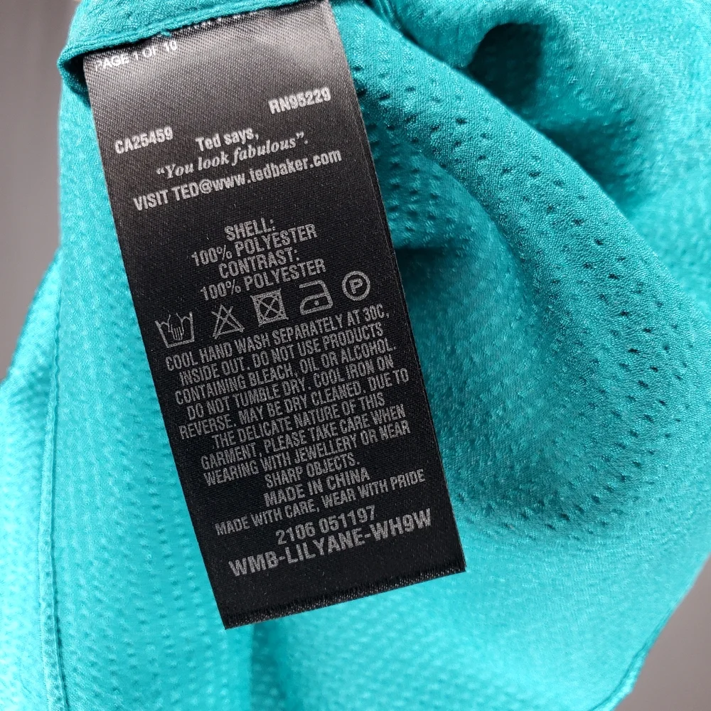 Ted Baker London Tank Top Womens 3 Turquoise Blue-Green Vneck Chiffon Satin - Picture 6 of 7